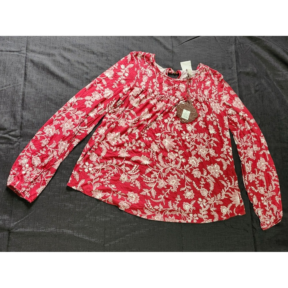 Women's Floral Paisley Print Long Sleeve Knit Top - Knox Rose; Red XS